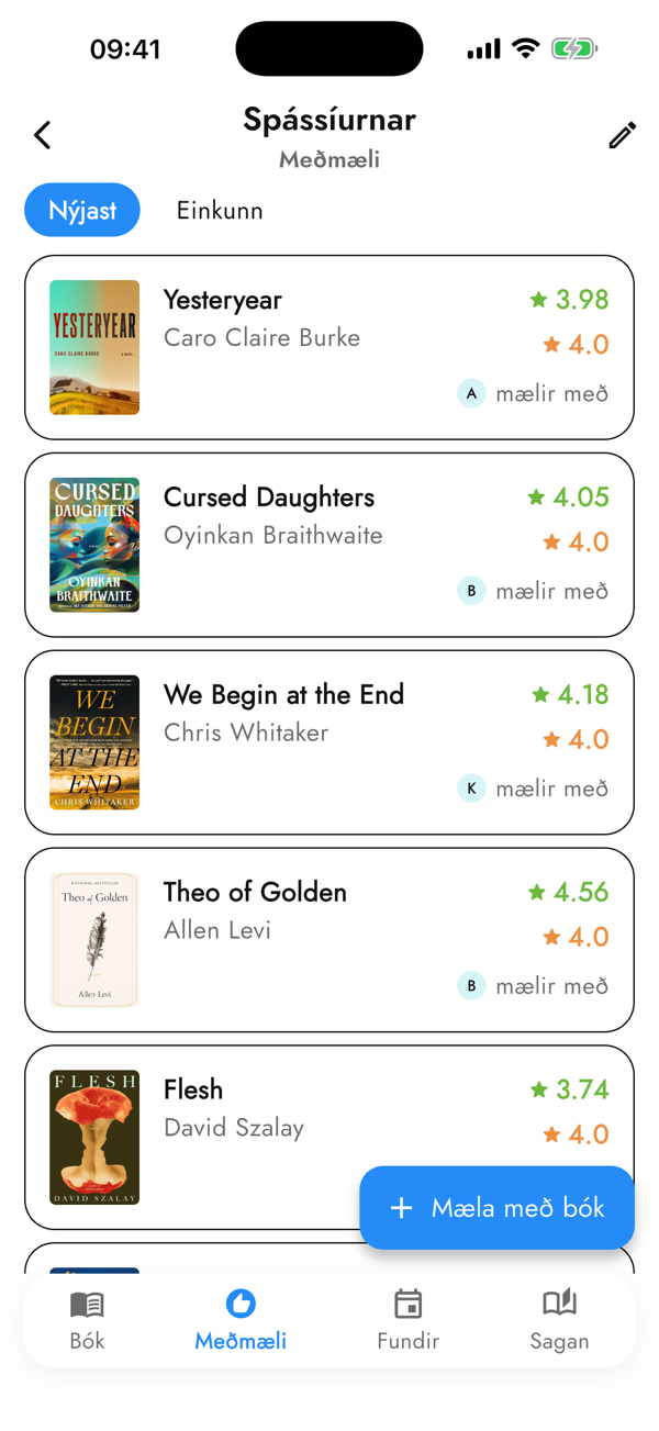 Bókameðmæli í Bookspeak með einkunnum